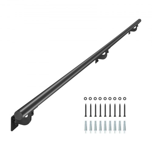 Vevor Wall Mounted Stair Handrail, 7ft Pipe Staircase Handrail, Black Galvanized Aluminum, 1.26 inch Pipe Diameter, Indoor&Outdoor Staircase Railing,Industrial Hand Rail for Steps,Security Baluster