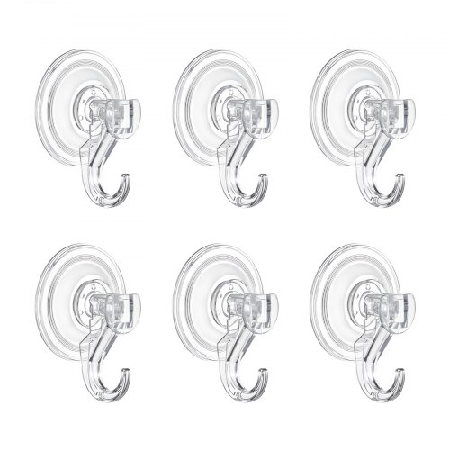 

VEVOR Suction Cup Hooks 6 Pack, 2.76 x 3.54 x 1.57 inch, 10 LBS Max Load Clear Shower Suction Cups, Strong and Reusable Heavy Duty Wall Holder, for Loofah, Towel, Glass, Window, Kitchen, Bathroom