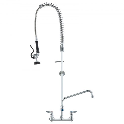 

VEVOR Commercial Faucet with Pre-Rinse Sprayer, 47" Height, 8" Center, 12" Swing Spout, Wall Mount Kitchen Sink Faucet, Brass Constructed Device with Pull Down Spray, for 1/2/3 Compartment Sink