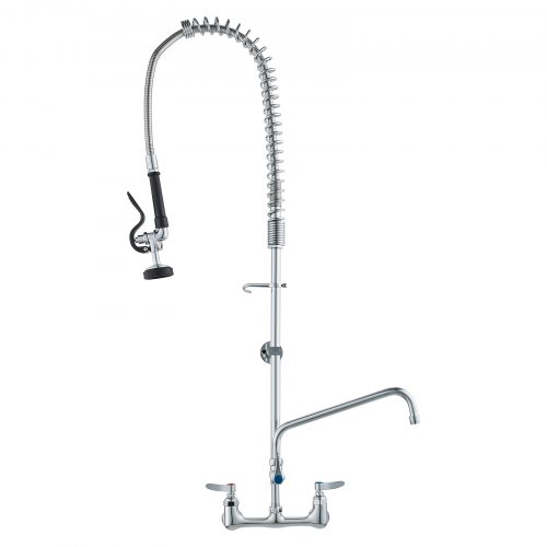 

VEVOR Commercial Faucet with Pre-Rinse Sprayer, 44" Height, 8" Center, 12" Swing Spout, Wall Mount Kitchen Sink Faucet, Brass Constructed Device with Pull Down Spray, for 1/2/3 Compartment Sink