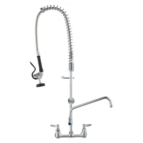 

VEVOR Commercial Faucet with Pre-Rinse Sprayer, 36" Height, 8" Center, 12" Swing Spout, Wall Mount Kitchen Sink Faucet, Brass Constructed Device with Pull Down Spray, for 1/2/3 Compartment Sink