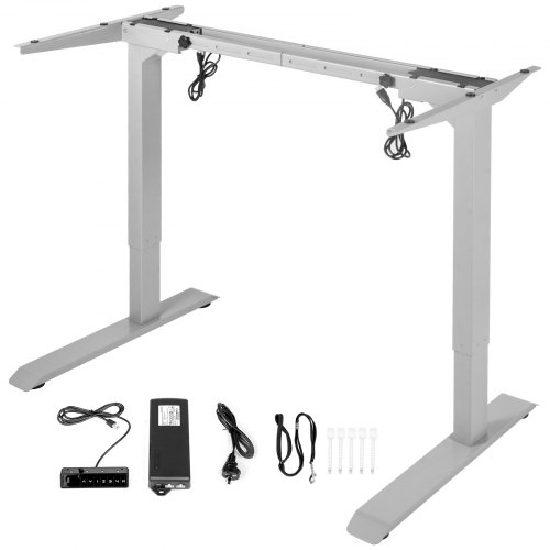 Electric Standing Desk Frame Sit Stand Motorized Height & Width Adjustable Gray