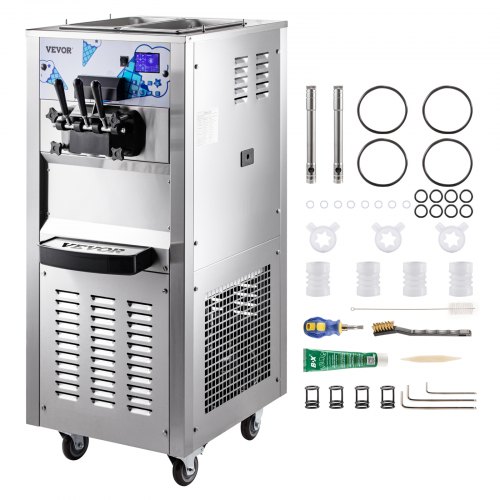 VEVOR Commercial Soft Ice Cream Machine, 2200W Serve Yogurt Maker, 3  Flavors Ice Cream Maker, 5.3 to 7.4 Gallons per Hour Auto Clean LCD Panel  for Restaurants Snack Bars, Stainless Steel