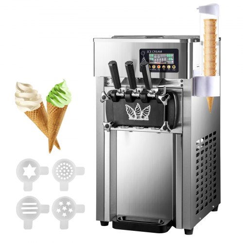 VEVOR Commercial Ice Cream Maker Machine, 2+1 Flavor Countertop Soft Serve Machine, 5 Gal/H Commercial Ice Cream Maker w/Two 3L Hoppers
