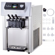 VEVOR Commercial Soft Ice Cream Machine, 3 Flavors Ice Cream Machine w/Pre-Cooling, 5.3-7.4 Gal/H Gelato Machine Commercial, 2200W Countertop Commercial Yogurt Maker Machine, w/LED Intelligent Panel