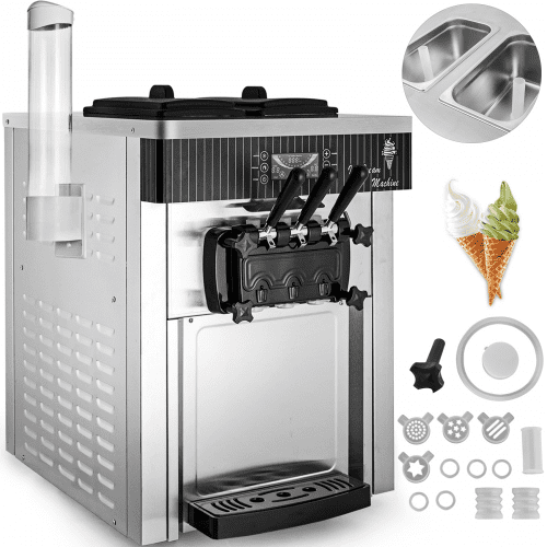 VEVOR Commercial Ice Cream Machine 5.3 to 7.4Gal per Hour Soft Serve with LED Display Auto Clean 3 Flavors