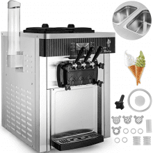 20-28l/h 2200w Commercial Countertop Soft Ice Cream Machine 3 Flavors Lcd Panel