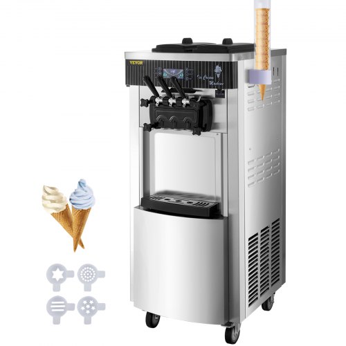 VEVOR 2200W Commercial Soft Ice Cream Machine 3 Flavors 5.3-7.4gallons /hour LED Panel