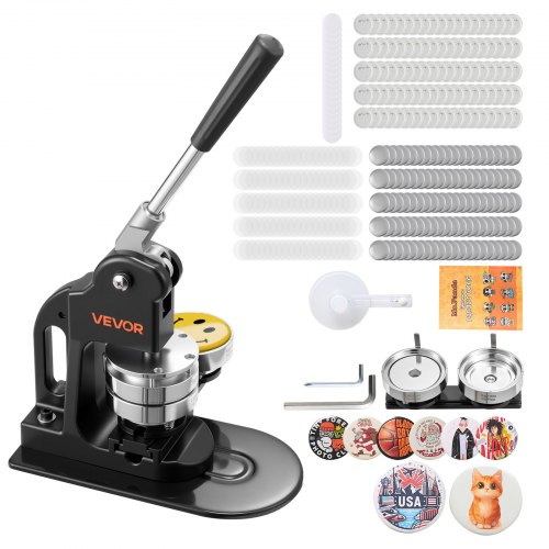 VEVOR Button Maker Machine, 1.25 in, Pin Maker Machine with 500pcs Button Parts, Circle Cutter, Hex Wrenches and Magic Book, Ergonomic Handle, for DIY Badges, Personalized Pins and Key Chains, Black