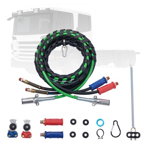 

VEVOR 12FT Semi Truck Air Lines Kit with 2PCS Glad Hands, 3-in-1 Air Hoses & 7 Way ABS Electric Power Line, with 2PCS Gladhand Handles, 4PCS Seals and Tender Spring Kit for Semi Truck Trailer Tractor