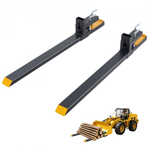 VEVOR Pallet Forks, 4000 lbs 60 in Clamp-On Pallet Forks Yellow Tips Fixed, Front Loader Attachment for Tractor, Skid Steer, Loader Bucket, Agriculture, and Farm Use, Heavy-Duty Steel Bucket Fork