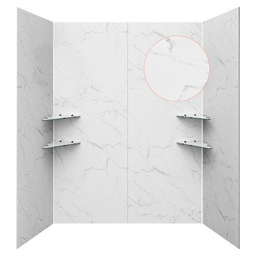 

VEVOR Shower Wall Panels, 60" W x 32" D x 80" H, 0.2" (5 mm) Thick, 4-Panel Waterproof SPC Shower Surround Kit, Quick Install and Trimmable Bathroom Tub Wall Panel Surround Kit with 4 Glass Shelves