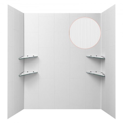 

VEVOR Shower Wall Panels, 60" W x 36" D x 75" H, 0.14" (3.5 mm) Thick, 3-Panel Waterproof SMC Shower Surround Kit, Quick Install and Trimmable Bathroom Tub Wall Panel Surround Kit with 4 Glass Shelves