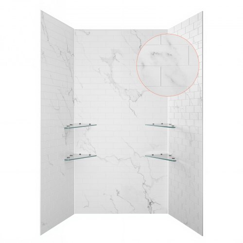 

VEVOR Shower Wall Panels, 48" W x 36" D x 96" H, 0.14" (3.5 mm) Thick, 3-Panel Waterproof SMC Shower Surround Kit, Quick Install and Trimmable Bathroom Tub Wall Panel Surround Kit with 4 Glass Shelves