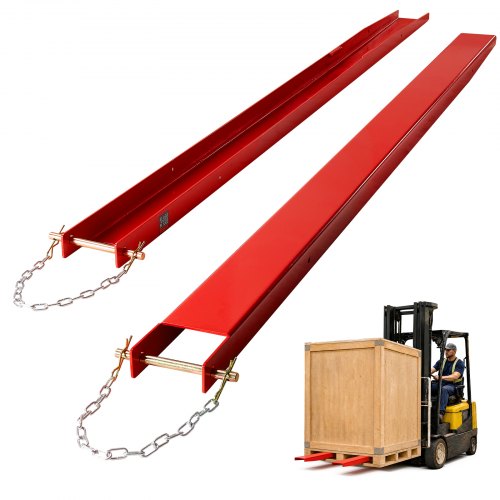 Vevor Forklift Extensions 96 x 4.5 in, 5500 lbs Load Capacity & Bottom Lock, for Forklifts and Forklift Trucks, Heavy-Duty Industrial Steel Pallet Fork Attachments, Extended Load Handling, Red, 1 Pair