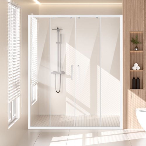 Semi-frameless Double Sliding Shower Door SGCC Tempered Glass 1/4 in Chrome