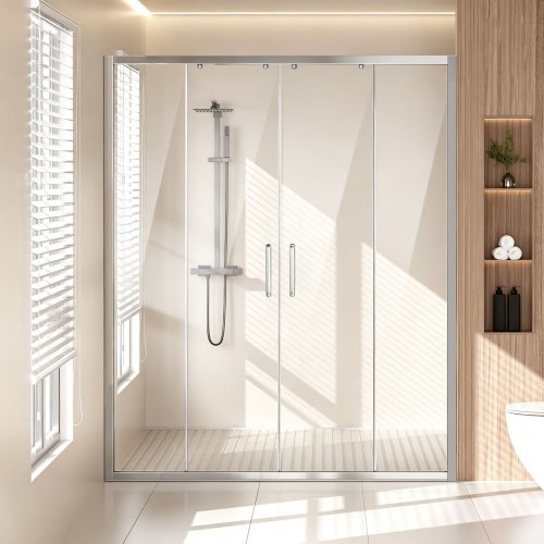VEVOR Semi-frameless Shower Door, 57.8-59 W x 70 H in, Double Sliding Glass Door with 1/4 in(6mm) Clear Tempered Glass, Waterproof Shatterproof NANO S-image-010489917972