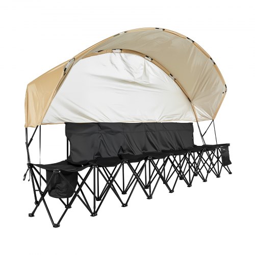 VEVOR Portable Folding Bench, 6 Seat Soccer Bench with Storage Pockets Cup Holders & Carrying Bag, Lightweight Sideline Seating with Sunshade for Football, Baseball, Camping, Outdoor Events, Black BKZDYDZY6SEAPD3L8001V0