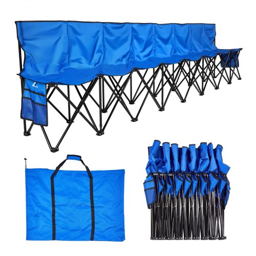 VEVOR Portable Folding Bench, 8 Seat Foldable Soccer Bench with Side Pockets and Carrying Bag, Lightweight Sideline Seating with Back Rest for Football, Baseball, Camping, Outdoor Events, Blue BKZDYDZY8SEAAKHNL001V0
