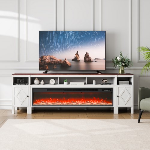 

VEVOR 100" Fireplace TV Stand with 20 LED Lights Remote Control and Timer White