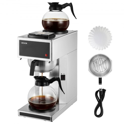VEVOR Commercial Drip Coffee Maker 12 Cups CoffeeMaker Machine with 2 Glass Carafes and 2 Decanter Warmer Plates Stainless Steel Drip Style Coffee