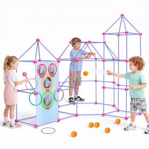 Vevor Fort Building Kit For Kids, 180 PCS Creative Stem Construction Toys, For 4 5 6 7 8+ Year Old Boys Girls, Upgraded Balls, Ring & Ball Toss, Educa-image