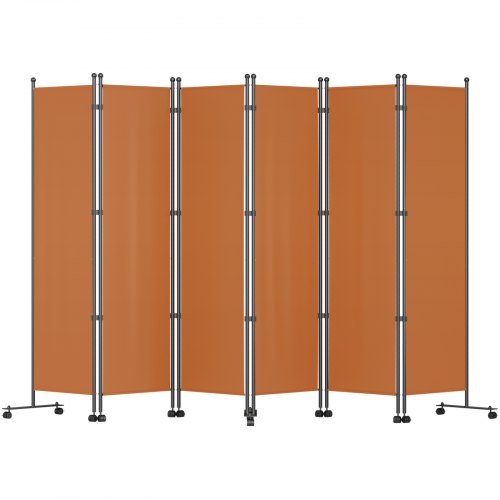VEVOR 6 Panel Room Divider, 6 FT Tall, Freestanding & Folding Privacy Screen w/ Swivel Casters & Aluminum Alloy Frame, Oxford Bag Included, Room Partition for Office Home, 121"W x 14"D x 73"H, Orange