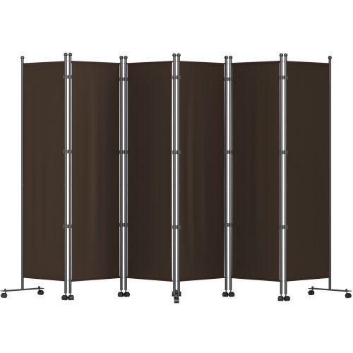 VEVOR 6 Panel Oxford Room Divider, 6 FT Tall, Freestanding & Folding Privacy Screen w/ Swivel Casters & Aluminum Alloy Frame, Oxford Bag Included, Room Partition for Office Home, 121" W x 14" D x 73"H, Brown