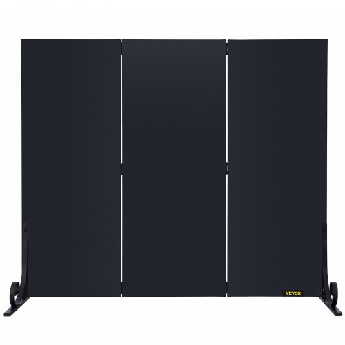 VEVOR Fireplace Screen, 38.8 x 32.7 Inch, 3-Panel Iron Freestanding Spark Guard with Support, Metal Craft, Broom Tong Shovel Poker Included, for Fireplace Decoration & Protection, Black