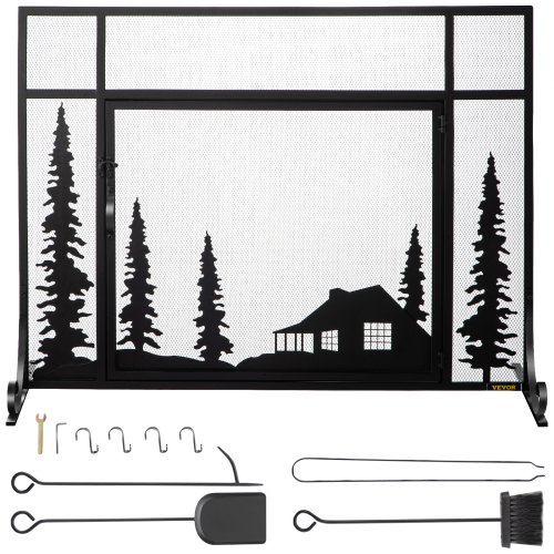 VEVOR Fireplace Screen, 44" Fireplace Screens Decorative, Black Solid Steel Fireplace Cover Screen, Iron Fireplace Screen with Single Door, Fireplace Guard with Heavy Duty Metal Mesh for Home Décor