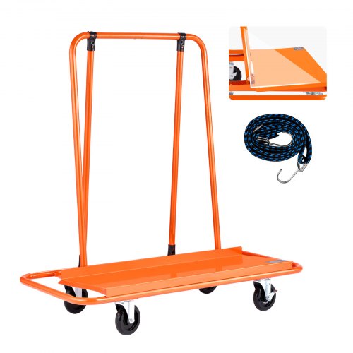 

VEVOR Drywall Cart Dolly, 1800 lbs Load Capacity, Steel Panel Dolly with 4 Swivel Casters, Durable & Long-lasting, Panel Truck Cart with Tie-Down Strap for Plywood, Plasterboard, Glass, Orange
