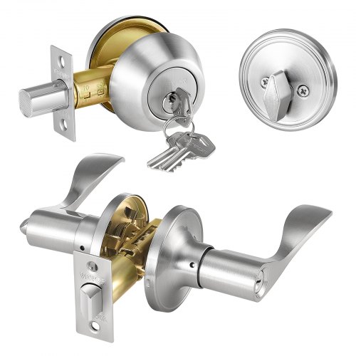 

Entry Door Locksets with Deadbolt 5 Pack Keyed Alike Satin Nickel Lever