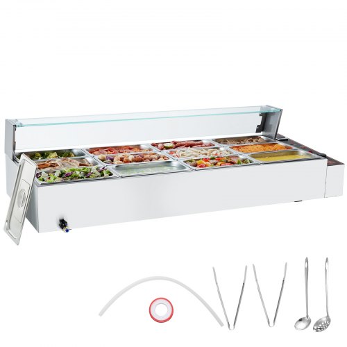 

VEVOR Commercial Electric Food Warmer Countertop Buffet 12*5Qt with Glass Shield