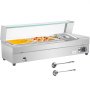 Bain Marie Food Warmer, Commercial Food Steam Table, 3 Pans, With Glass Shield