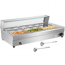 Bain Marie Food Warmer, Commercial Food Steam Table, 9 Pans, with Glass Shield