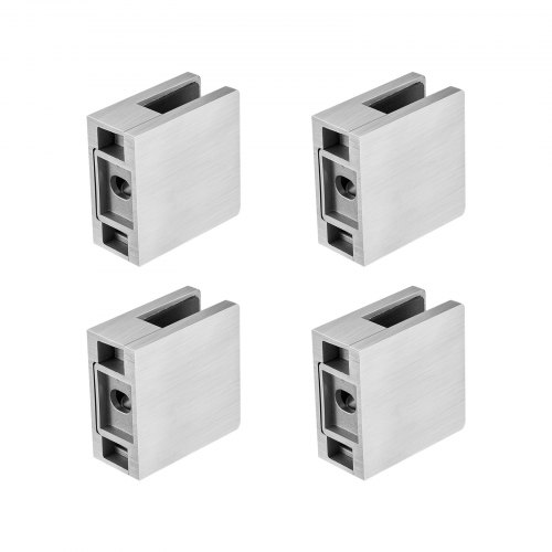 VEVOR Glass Clamp, 4 PCS Square Glass Railing Bracket for 0.31 “-0.47 ” Tempered Glass, 304 Stainless Steel Glass Mounting Clamp, Glass Shelf Bracket