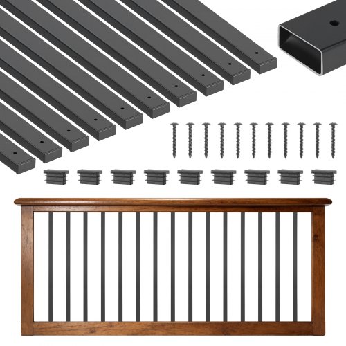 

VEVOR 61 Pack Deck Balusters, 29.5 in Galvanized Steel Railing Spindles, Hollow Rectangle Metal Decking Stair Balusters with Pre-Drilled Hole, End Caps, Screws, for Deck, Porch & Stair Railing, Black