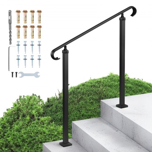

VEVOR Handrails for Outdoor Steps, 2-3 Step Adjustable Height, Carbon Steel Transitional Handrail with Installation Kit, Exterior Hand Railing for Steps, Concrete or Wooden Stairs, Porch, Matte Black
