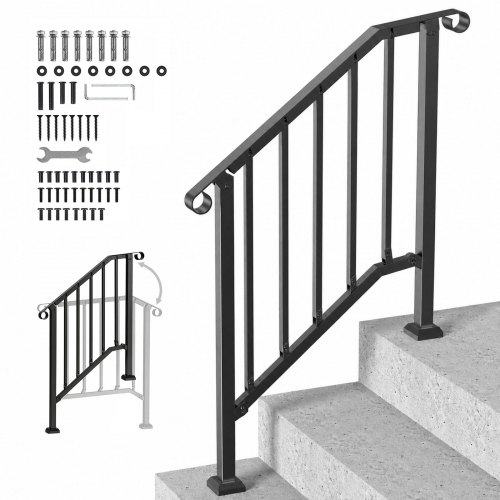 Vevor Handrails For Outdoor Steps, 2-3 Step Stair Hand Rail Kit, Transitional Carbon Steel Railings With Installation Kit, Stair Rails For Seniors, Co-image