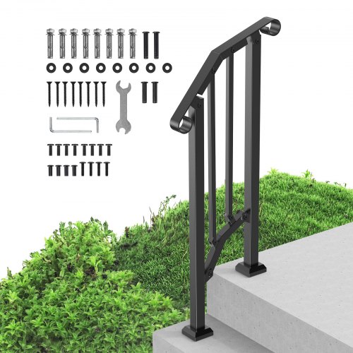 

VEVOR 1-2 Step Handrails for Outdoor for Seniors Porch Deck Retro Arch Black