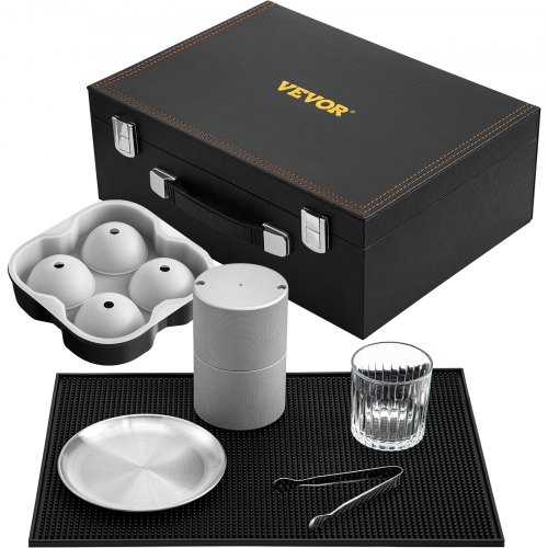 

VEVOR Ice Ball Press Kit, Anodized 7075 Aluminum, w/ Silicone Moulds, Large Mat, Stainless Steel Tong & Two Glasses, Double Size Crystal Clear Rounds for Whiskeys, Cocktails on Parties & Holidays