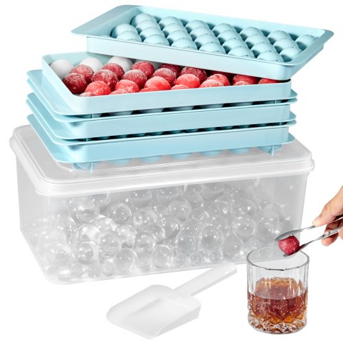 

VEVOR Ice Cube Tray, Round Ice Ball Maker for Freezer, 2x33pcs & 1x104pcs Ice Balls, Sphere Ice Cube Making 170pcs Small Ice Chilling Cocktail Whiskey Tea Coffee, 3Pack Ice trays & Ice Bin & Scoop