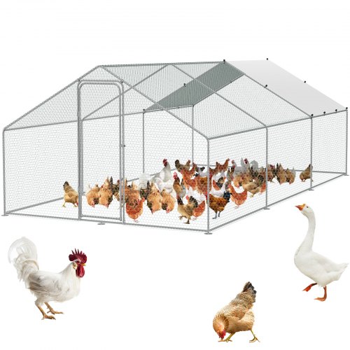 

VEVOR Large Metal Chicken Coop, 3x5.88x1.99 m Walk-in Chicken Runs for Yard with Cover, Spire Roof Hen House with Security Lock for Outdoor and Backyard, Farm, Duck Rabbit Cage Poultry Pen