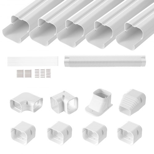 

VEVOR Mini Split Line Set Cover 3-inch W 10Ft L, PVC Decorative Pipe Line Cover For Air Conditioner with 5 Straight Ducts & Full Components Easy to Install, Paintable for Heat Pumps, White