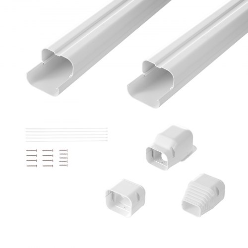 

VEVOR Mini Split Line Set Cover 76.2mm W 2270mm L, PVC Decorative Pipe Line Cover For Air Conditioner with 2 Straight Ducts & Full Components Easy to Install, Paintable for Heat Pumps, White