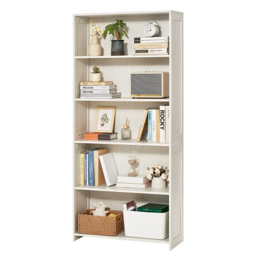 

VEVOR 5-Tier Wide Bookshelf 173cm Wooden Freestanding Open Bookcase Shelf White