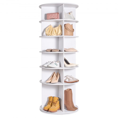 

VEVOR 6 Tiers Rotating Shoe Rack Tower, 360°Spinning Shoe Display, Revolving Shoe Rack Storage Round Carousel, Lazy Susan Shoe Rack Organizer, Ideal for Bedroom, Living Room, Entryway, White