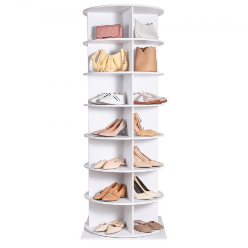 

VEVOR 7 Tiers Rotating Shoe Rack Tower, 360°Spinning Shoe Display With Base, Revolving Shoe Rack Storage Round Carousel, Lazy Susan Shoe Rack Organizer with Base for Bedroom, Living Room, Entryway, White