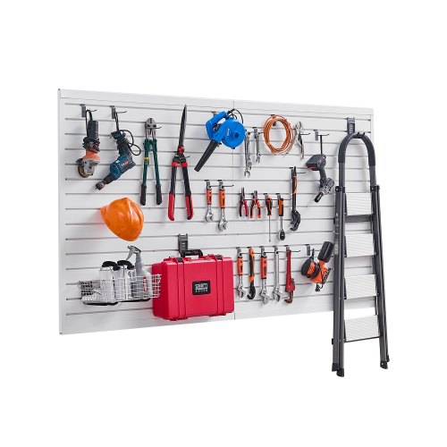 VEVOR Slat Wall Paneling, 8 x 4 ft, PVC Garage Slatwall with Modular Design, White Slat Wall Easy-to-Install Adjustable Slatwall Panel with Coupling S