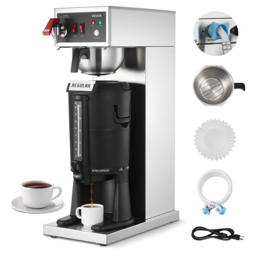 

VEVOR Commercial Drip Coffee Maker, 16-17 Cups Machine with 2.5 L Thermal Carafe, Keep Warm for 4 Hours, Stainless Steel Brewer with Auto Water Filling, for Restaurant, Office, Coffee Shop & Home